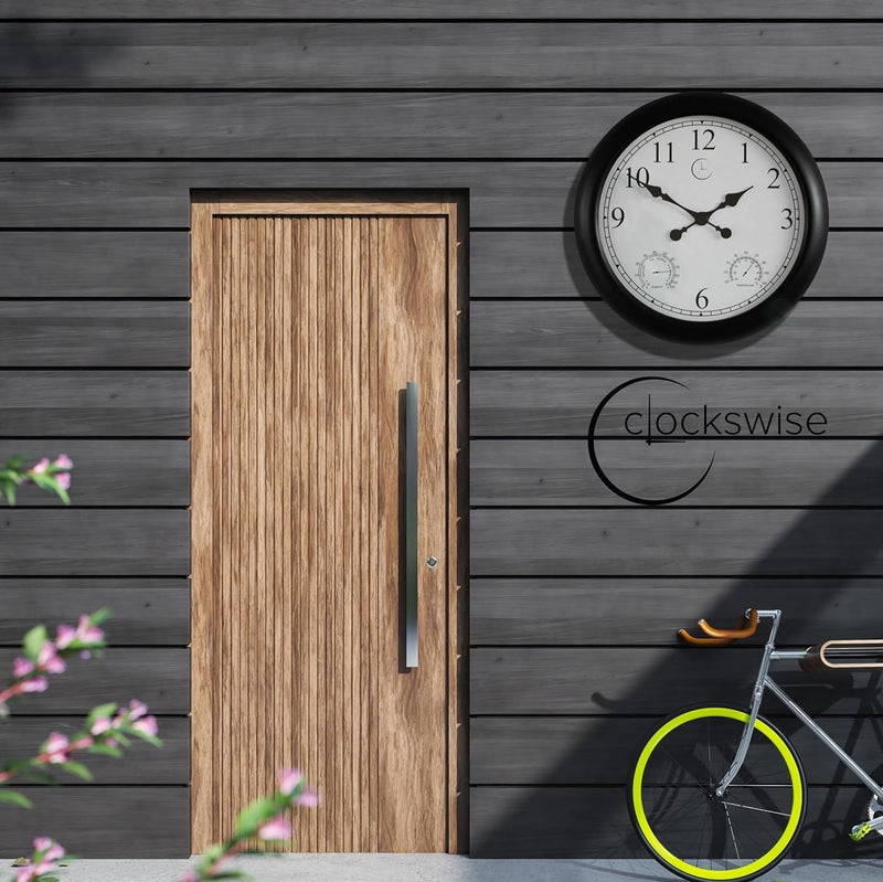 Clockswise Non-Ticking Quartz Wall Clock with Thermometer & Hygrometer Battery Operated Analog Clock for Temperature & Humidity Monitoring Ideal for Home Office School (Black Solid Frame, 24 Inch) - Image 4